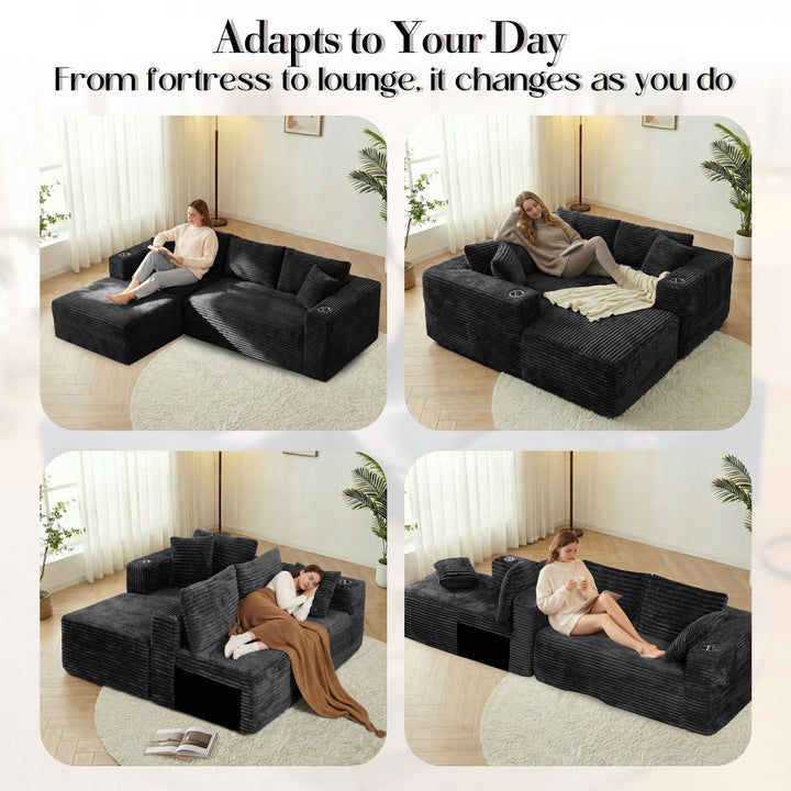 Walsunny  105" Modular Sectional Sofa, Boneless L Shaped Couch With Cup Holder