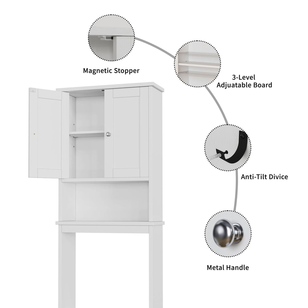 Walsunny Over The Toilet Storage Cabinet A, Bathroom Shelf Organizer with Anti-Tip Device Small Freestanding Space Saver with Adjustable Shelf #color_white