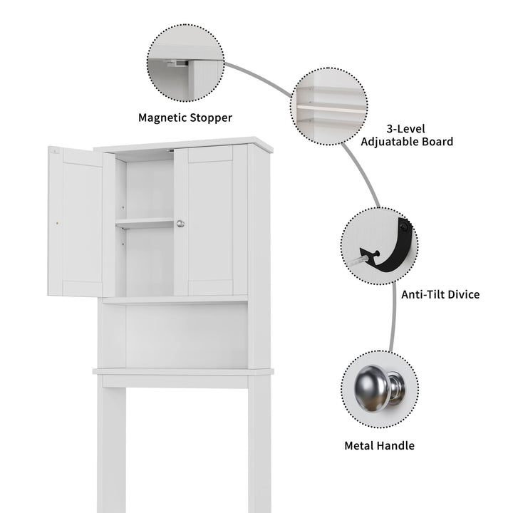 Walsunny Over The Toilet Storage Cabinet A, Bathroom Shelf Organizer with Anti-Tip Device Small Freestanding Space Saver with Adjustable Shelf #color_white