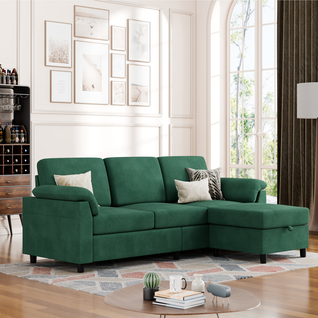 Walsunny 3 Seat L-Shaped Sectional Sofa With Movable Ottoman#color_green