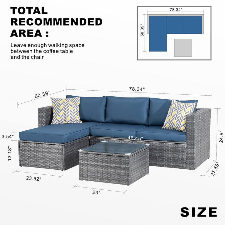 Walsunny Patio Furniture 3 Pieces Outdoor Sectional Sofa Set With Silver Wicker & Chaise