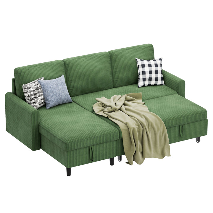 Walsunny 3 Seater L Shaped Pull Out Reversible Sleeper Sectional Sofa Bed with Long Storage