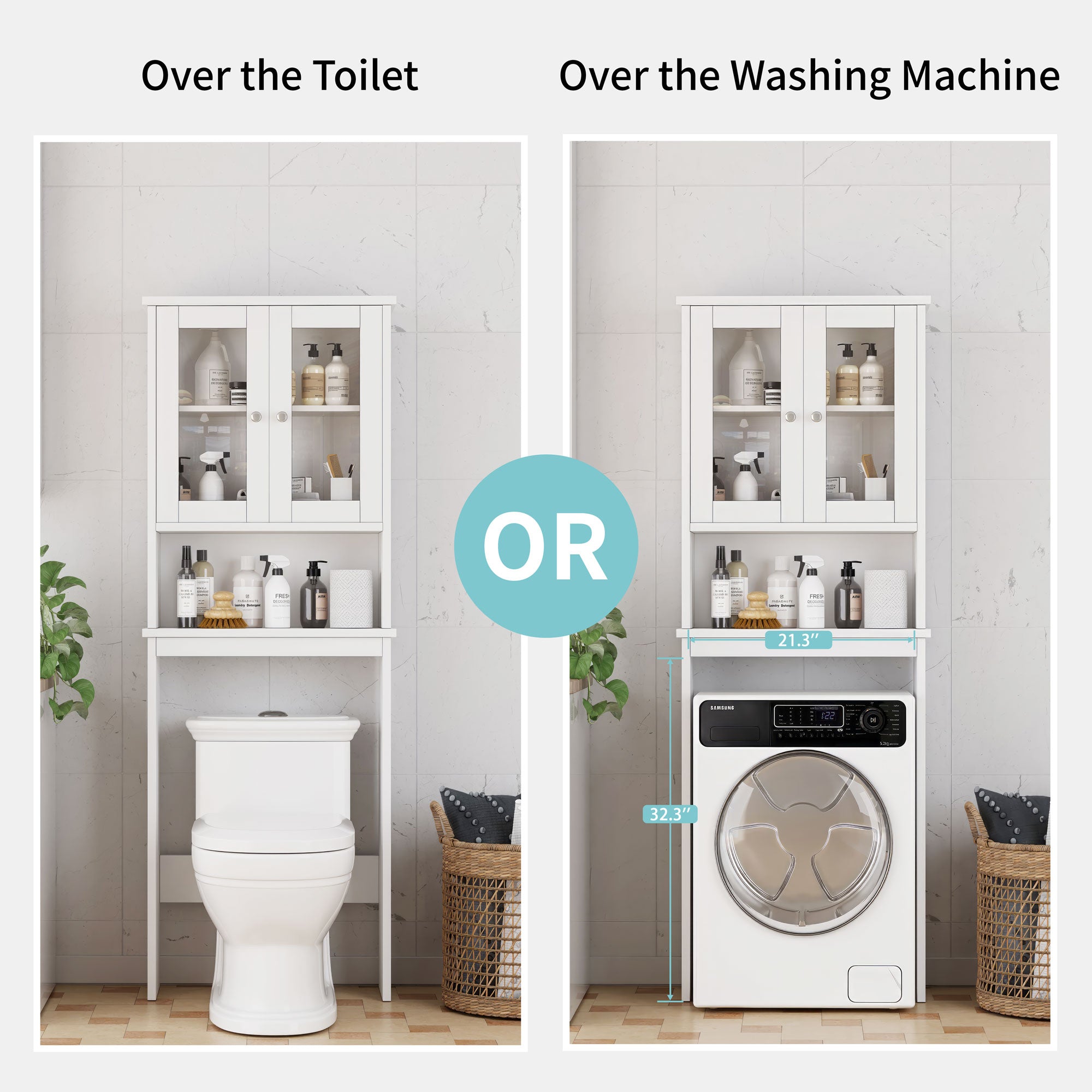 SEGAWE Over The Toilet Storage Cabinet – White MDF Bathroom Shelf Unit With Adjustable Shelves