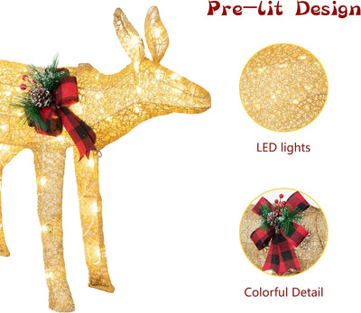 Walsunny  2-Piece Reindeer Christmas Decoration, 4FT Moose Family Outdoor Holiday Christmas Decor, Pre-Lit 170 LED Lights Deer