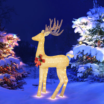 Walsunny  2-Piece Reindeer Christmas Decoration, 4FT Moose Family Outdoor Holiday Christmas Decor, Pre-Lit 170 LED Lights Deer
