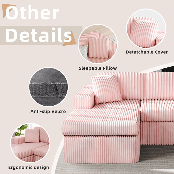 Walsunny  105" Modular Sectional Sofa, Boneless L Shaped Couch with Deep Seat, Cloud Foam Couch  Plush Cordurory Sofa