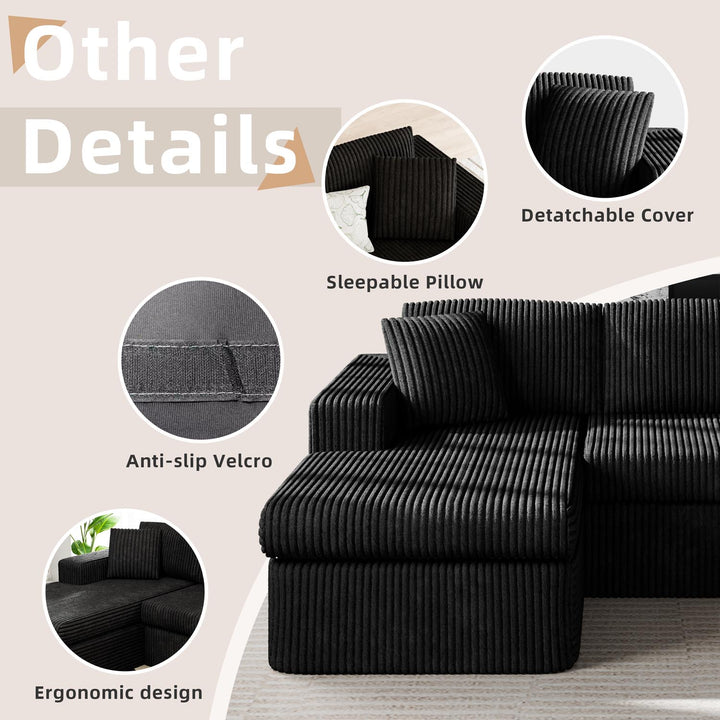 Walsunny  105" Modular Sectional Sofa, Boneless L Shaped Couch with Deep Seat, Cloud Foam Couch  Plush Cordurory Sofa