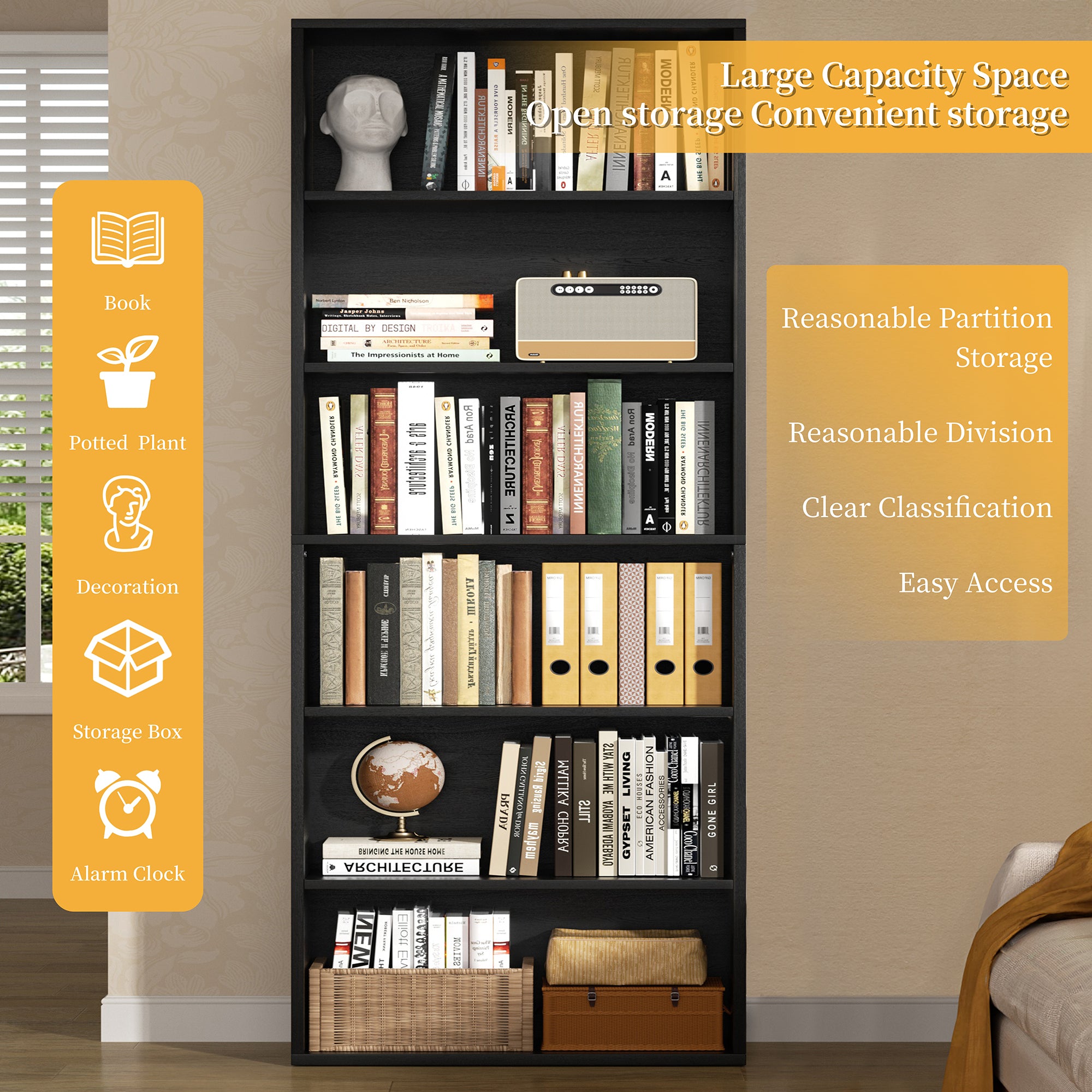 Walsunny 70 inch bookshelves / Bookcases, Floor Standing 6-Tiers