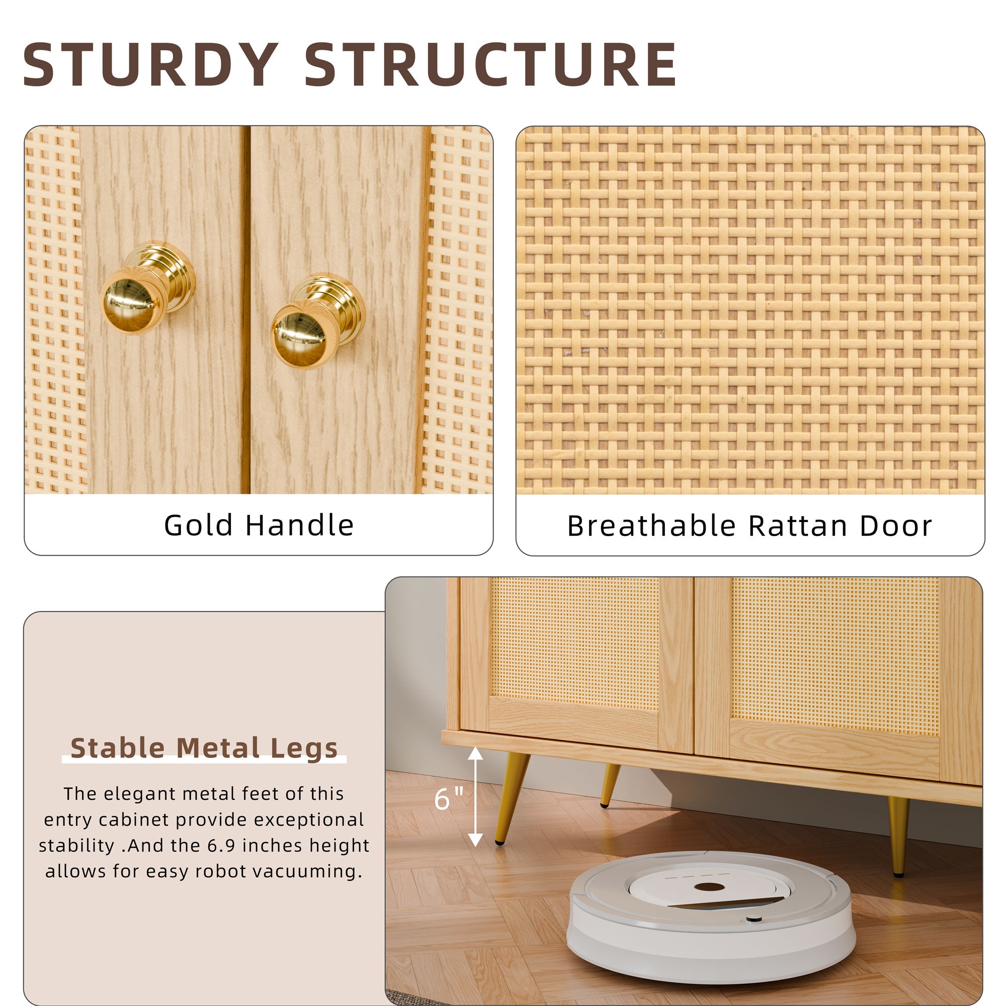 Walsunny Rattan Storage Cabinet, Multifunctional Cupboard, Accent Larg