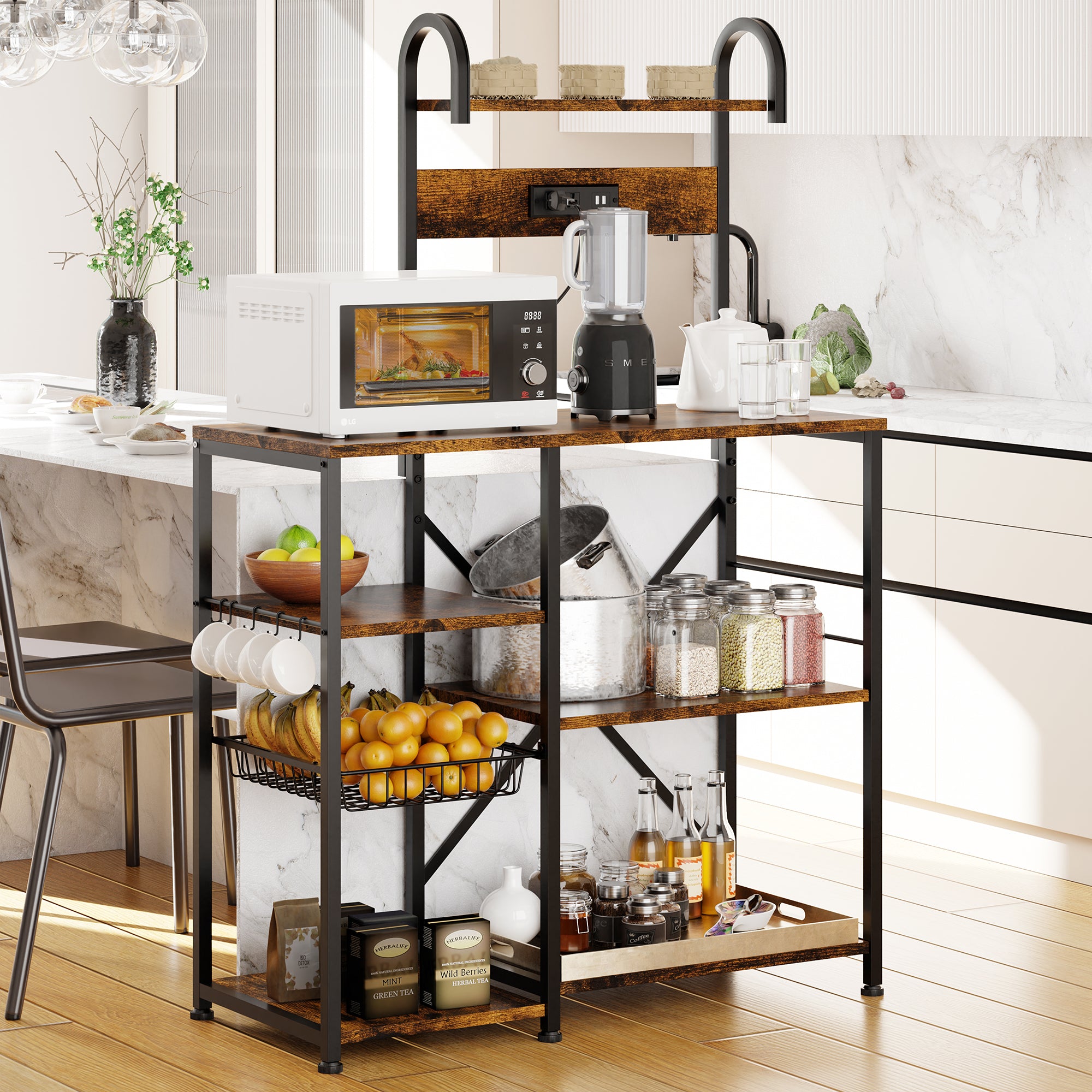 Walsunny Kitchen Baking Rack with Outle, Freestanding Kitchen Storage