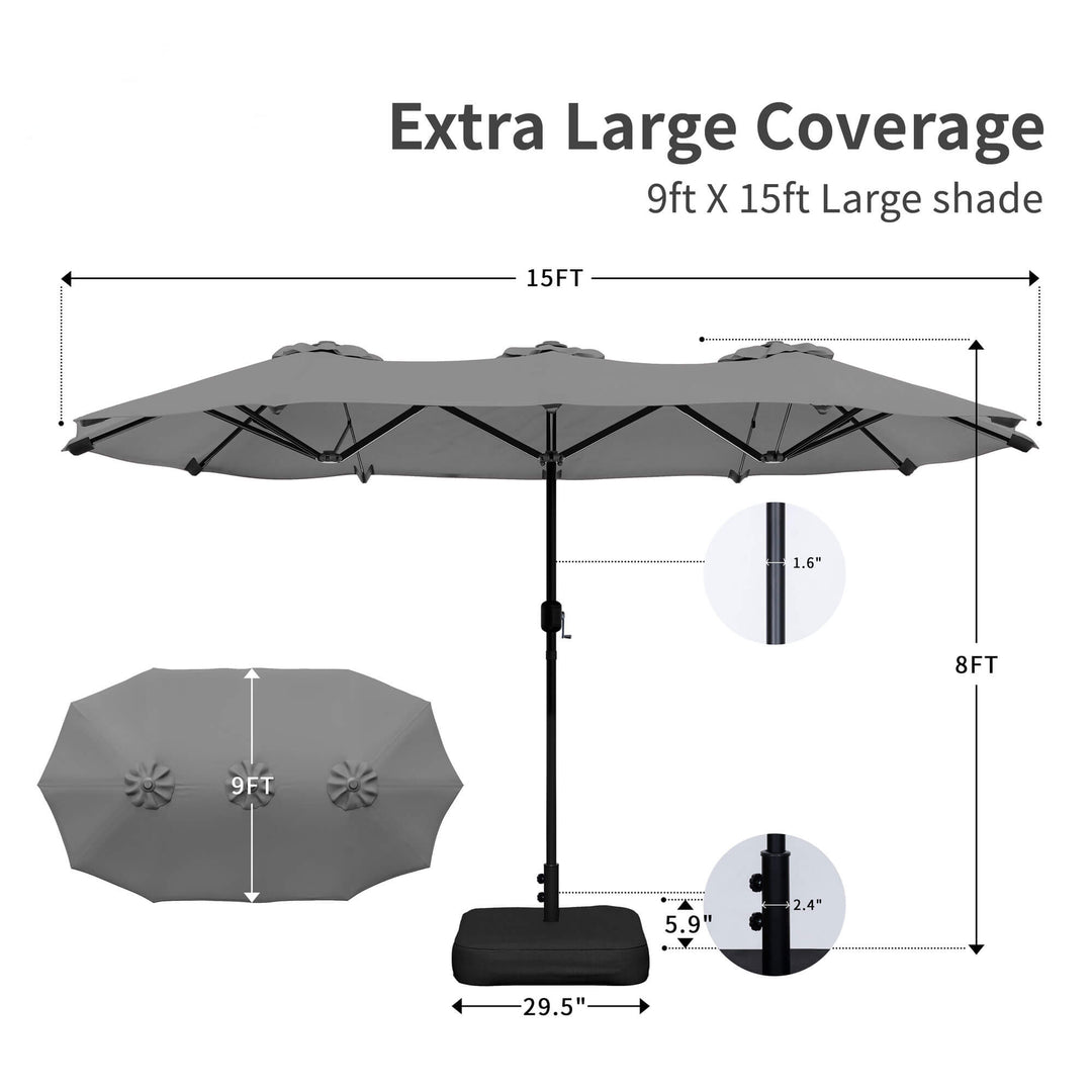 extra large patio giant patio umbrella 15 ft Extra Large Patio Umbrella with Base Included, Double Sided Outdoor Rectangular Patio Umbrella with Crank Handle for Pool Garden Backyard, Beige – Walsunny