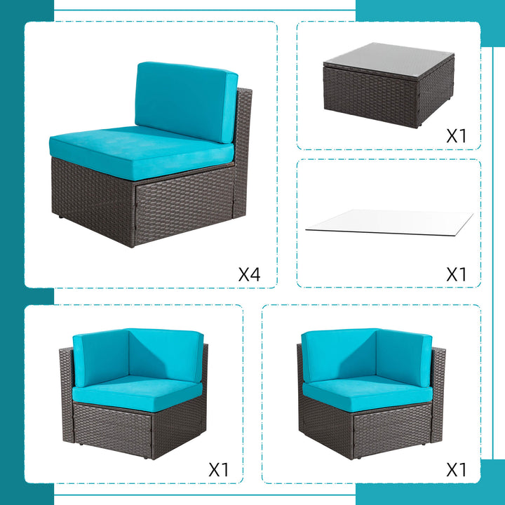 Walsunny Patio Furniture 7 Pieces PE Wicker Outdoor Sectional Sofa Set