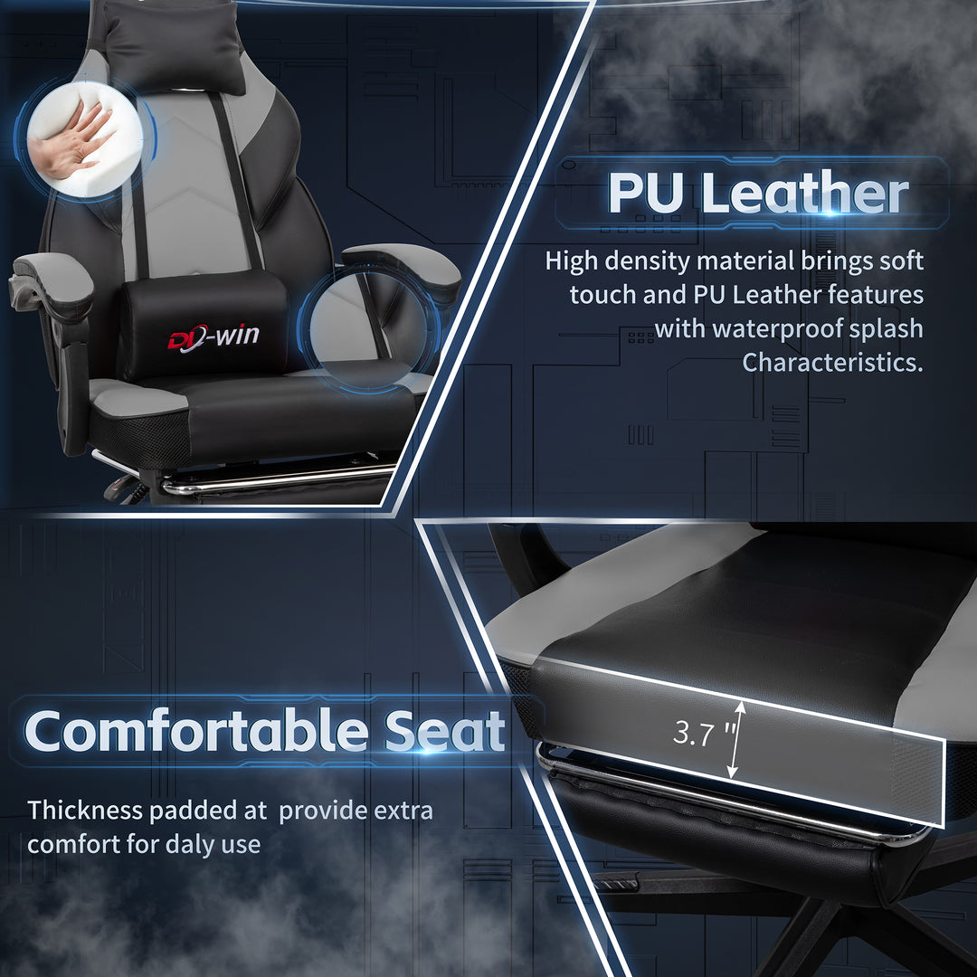 Walsunny Gaming Chair,Ergonomic PU Leather Office Chair with Footrest and Lumbar Support,Game Chairs with Massage Lumbar Support,Height Adjustable Computer Chair for Office or Gaming