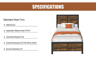 Walsunny Twin Bed Frame with Headboard and Footboard, Strong Steel Slat Support