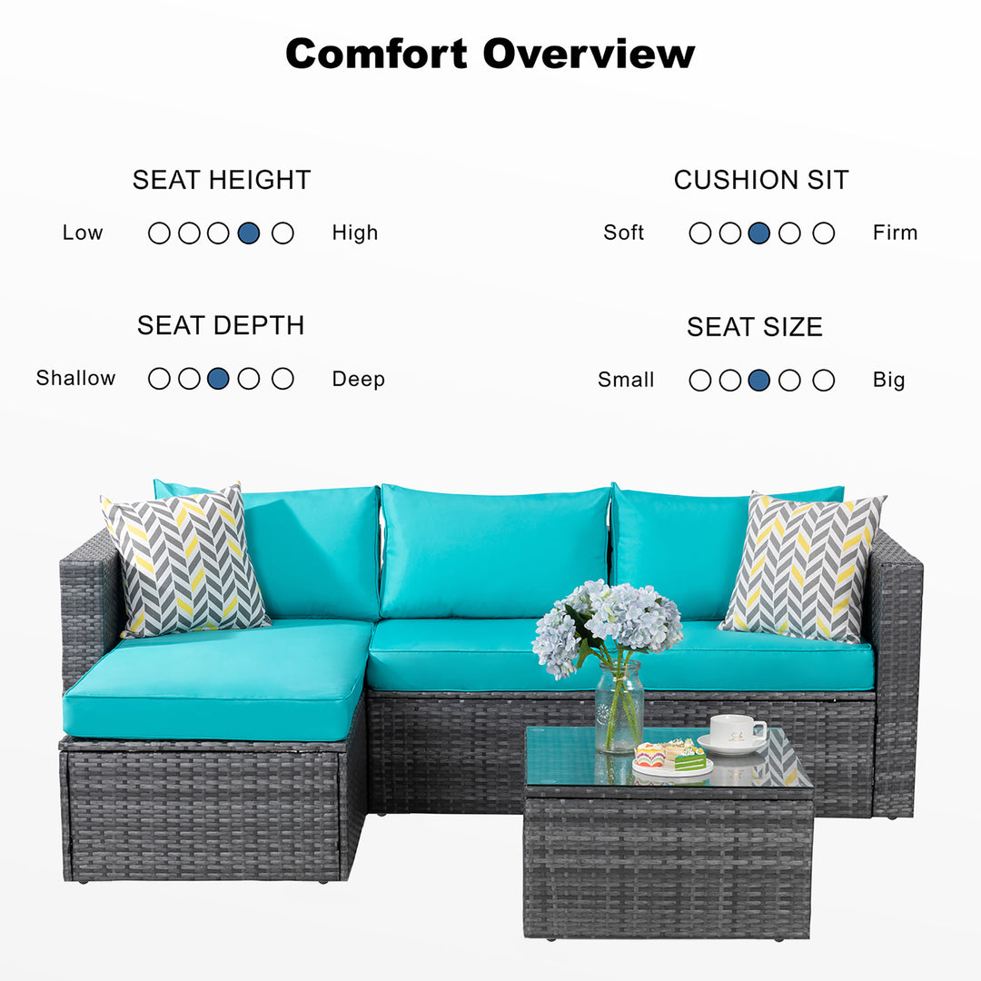 Walsunny Patio Furniture 3 Pieces Outdoor Sectional Sofa Set With Silver Wicker & Chaise