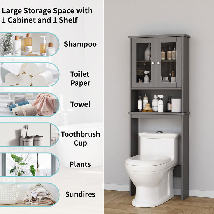 Walsunny Over The Toilet Storage Cabinet A, Bathroom Shelf Organizer with Anti-Tip Device Small Freestanding Space Saver with Adjustable Shelf #color_grey