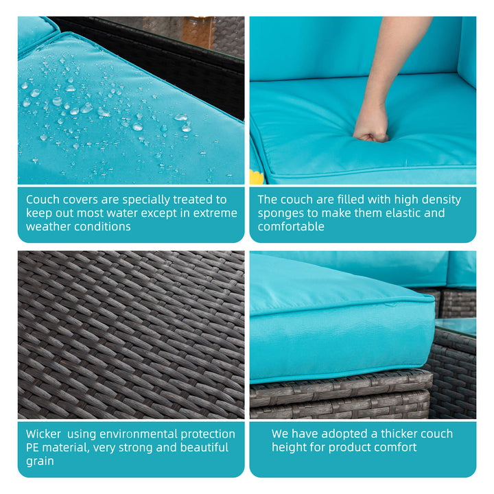 Walsunny Patio Furniture 7 Pieces PE Wicker Outdoor Sectional Sofa Set