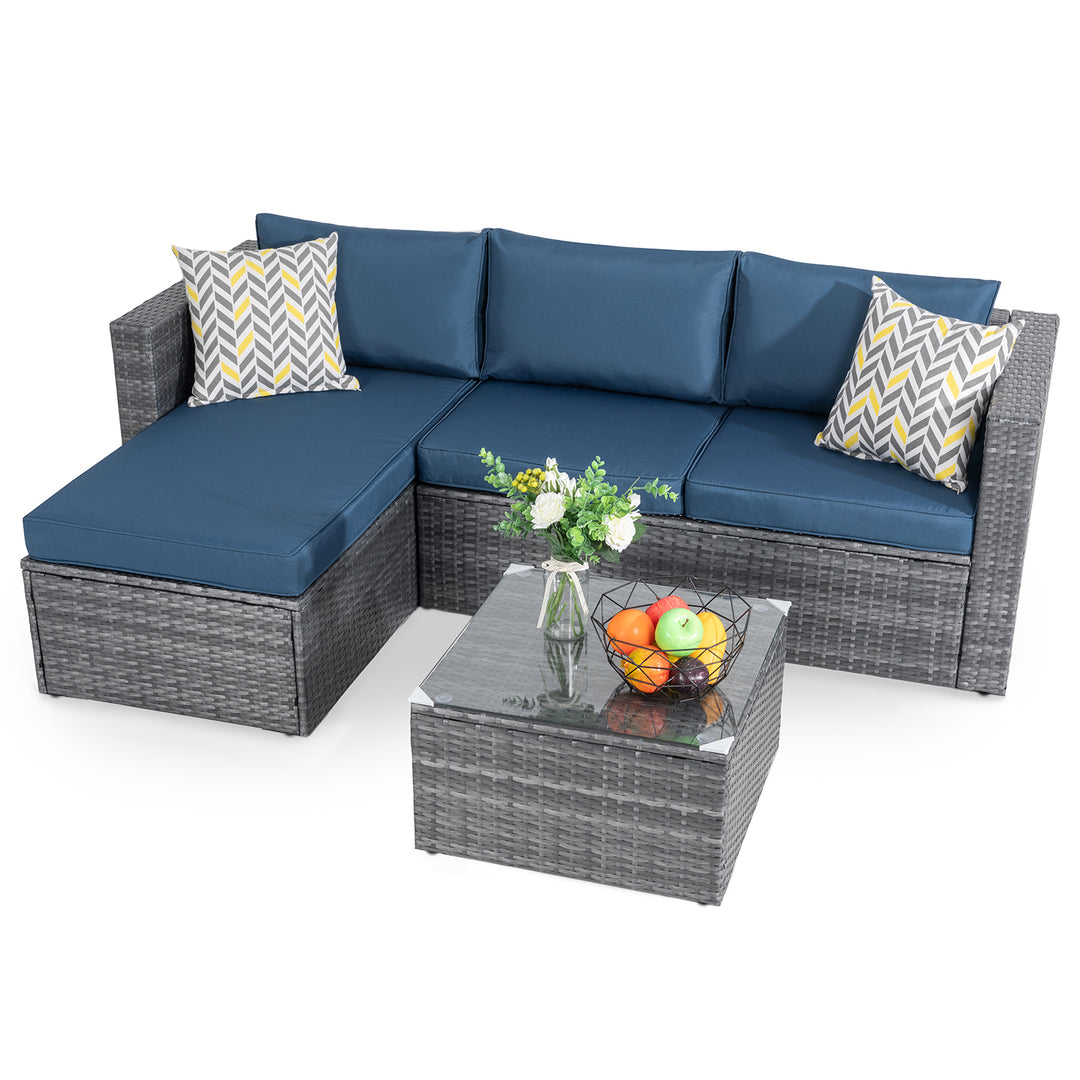 Walsunny Patio Furniture 3 Pieces Outdoor Sectional Sofa Set With Silver Wicker & Chaise