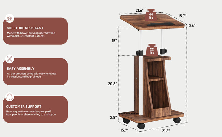 Walsunny Mobile Podium Standing Rolling Laptop Cart w/Tilt Desktop Adjustable Height Portable Computer Desk on Wheels