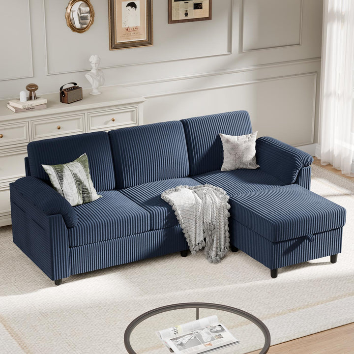Walsunny 3 Seat L-Shaped Sectional Sofa With Movable Ottoman#color_blue