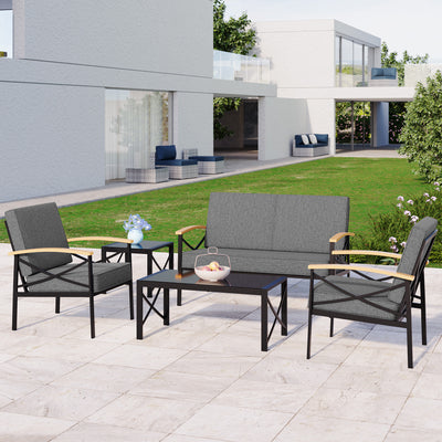 Walsunny Patio Furniture 5 Pieces Outdoor Metal Conversation Sets Chair Sets