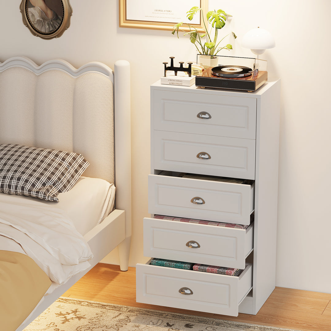 Walsunny 5 Drawer White Vertical Dresser Modern Storage Cabinet with Handle-Drawer Chest Wood Organizer for Living Room