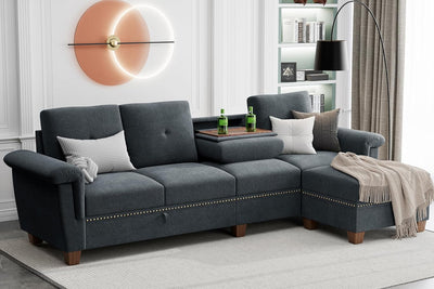 Walsunny Convertible Sectional Sofa L Shaped Couch with Storage Chaise, 4-Seater Reversible Sectional Couch