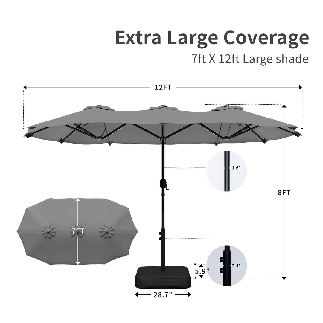 15 ft patio umbrellas Walsunny 15 ft Extra Large Patio Umbrella with Base, Grey / 7ft x 12ft