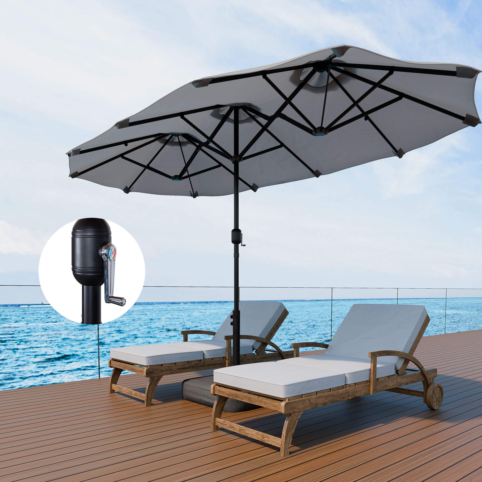 15 ft Extra Large Patio Umbrella with Base Included, Double Sided