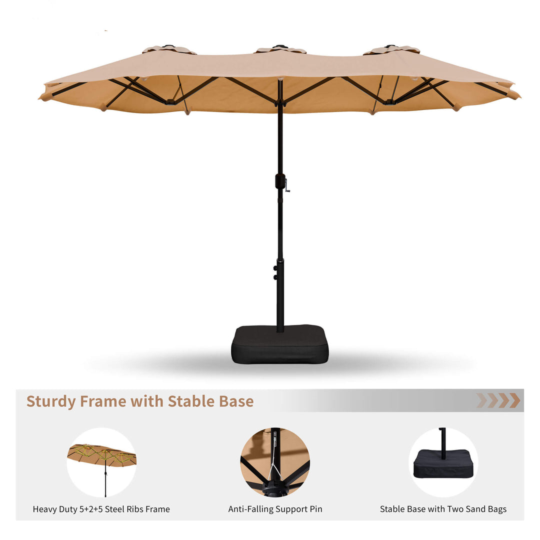 extra heavy patio umbrella base 15 ft Extra Large Patio Umbrella with Base Included, Double Sided Outdoor Rectangular Patio Umbrella with Crank Handle for Pool Garden Backyard, Beige – Walsunny