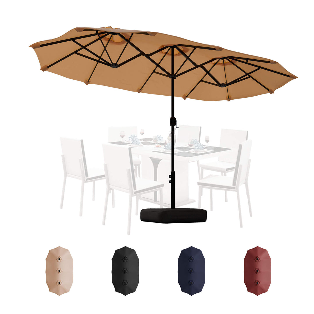15 ft Extra Large Patio Umbrella with Base Included, Double Sided Outdoor Rectangular Patio Umbrella with Crank Handle for Pool Garden Backyard, Beige 15 ft Extra Large Patio Umbrella with Base Included, Double Sided Outdoor Rectangular Patio Umbrella with Crank Handle for Pool Garden Backyard, Beige