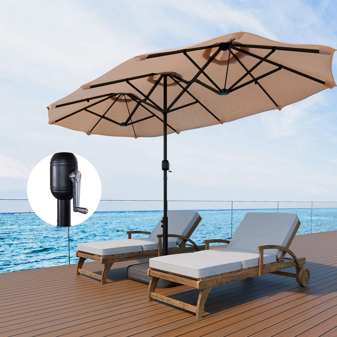 large hanging patio umbrella 15 ft Extra Large Patio Umbrella with Base Included, Double Sided Outdoor Rectangular Patio Umbrella with Crank Handle for Pool Garden Backyard, Beige – Walsunny