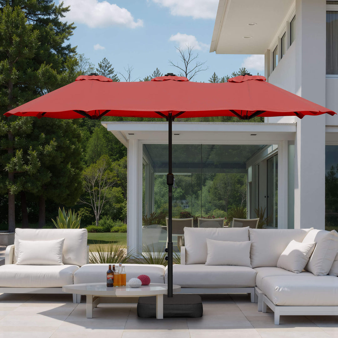 large patio.umbrella Walsunny 15 ft Extra Large Patio Umbrella with Base, Red / 7ft x 12ft