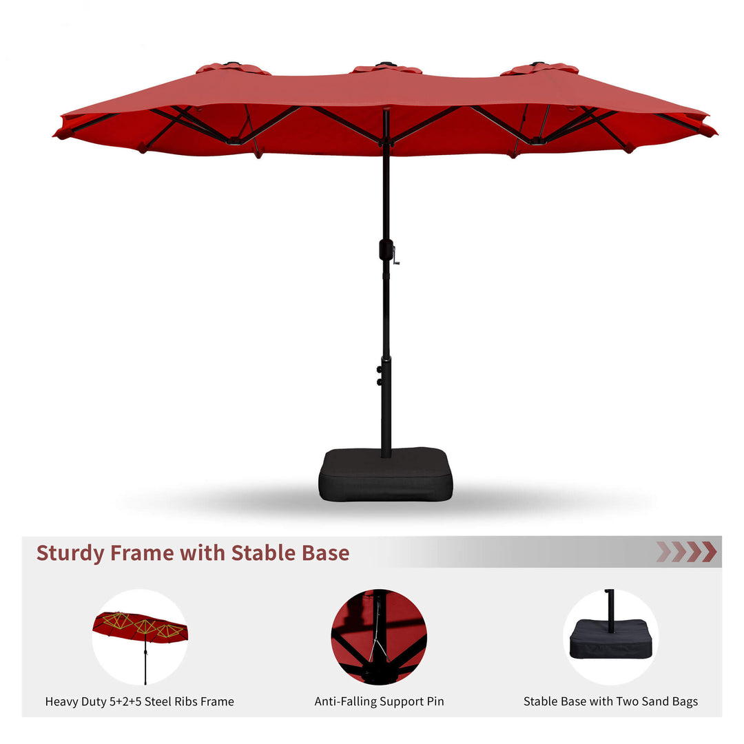 Walsunny 15 ft Extra Large Patio Umbrella with Base, Grey / 9ft x 15ft