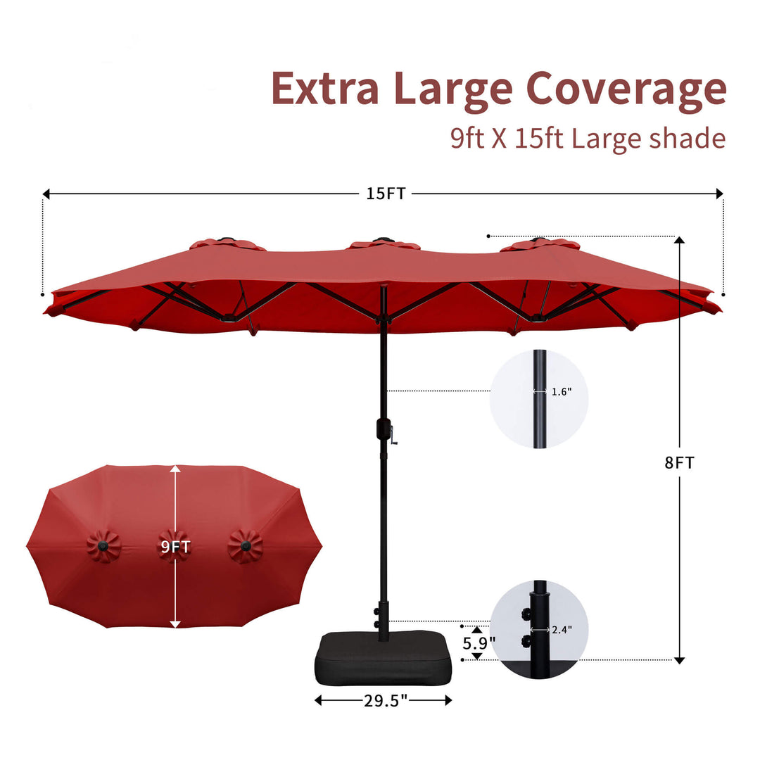 big y patio umbrella 15 ft Extra Large Patio Umbrella with Base Included, Double Sided Outdoor Rectangular Patio Umbrella with Crank Handle for Pool Garden Backyard, Beige – Walsunny