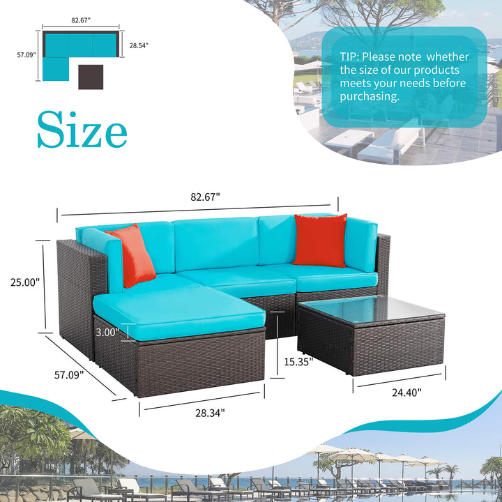 Walsunny Patio Furniture 5 Pieces PE Wicker Outdoor Sectional Sofa Set With Ottoman