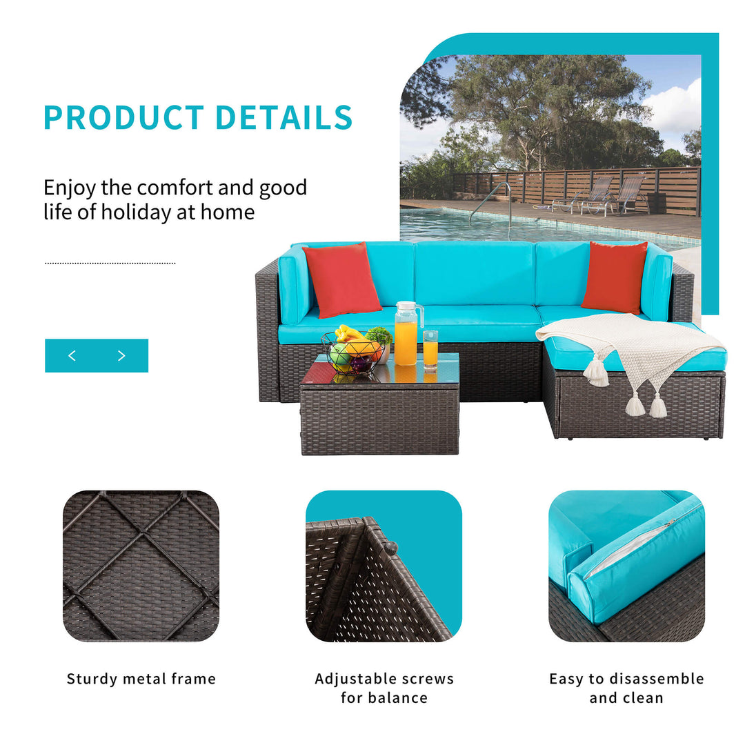 Walsunny Patio Furniture 5 Pieces PE Wicker Outdoor Sectional Sofa Set With Ottoman