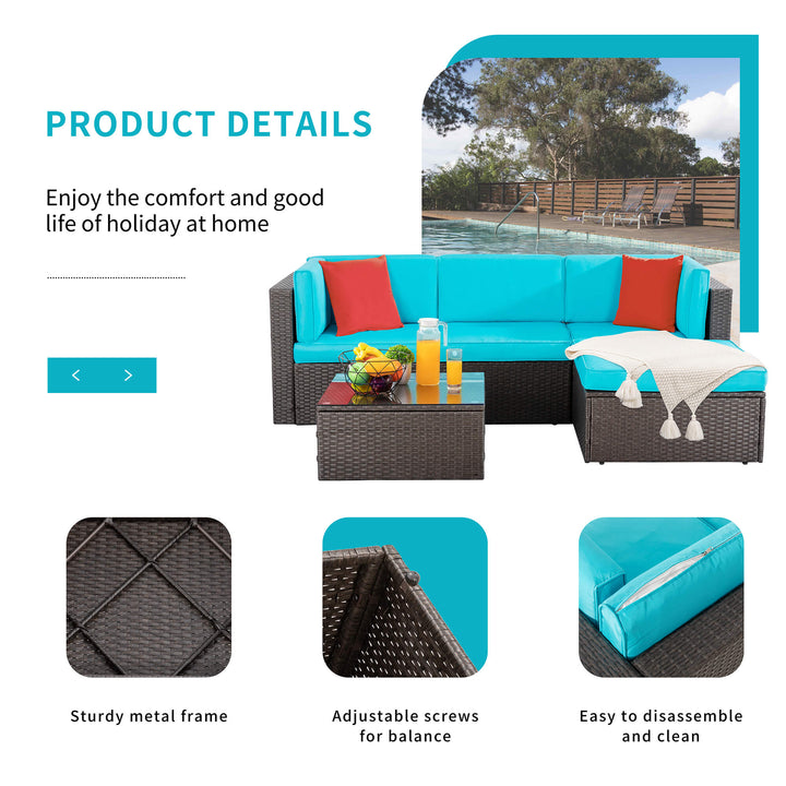 Walsunny Patio Furniture 5 Pieces PE Wicker Outdoor Sectional Sofa Set With Ottoman