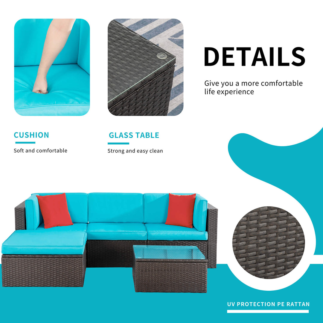 Walsunny Patio Furniture 5 Pieces PE Wicker Outdoor Sectional Sofa Set With Ottoman