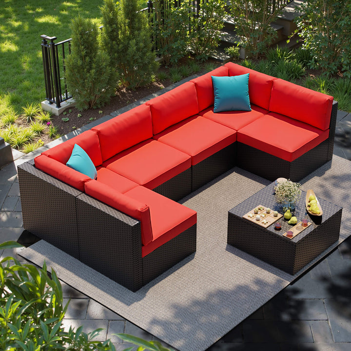 Walsunny Patio Furniture 7 Pieces PE Wicker Outdoor Sectional Sofa Set