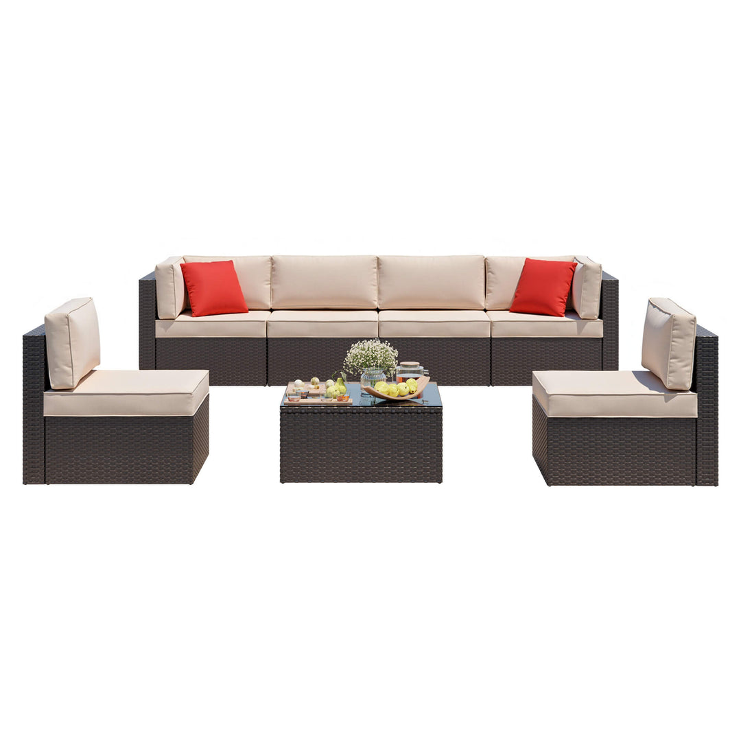 Walsunny Patio Furniture 7 Pieces PE Wicker Outdoor Sectional Sofa Set