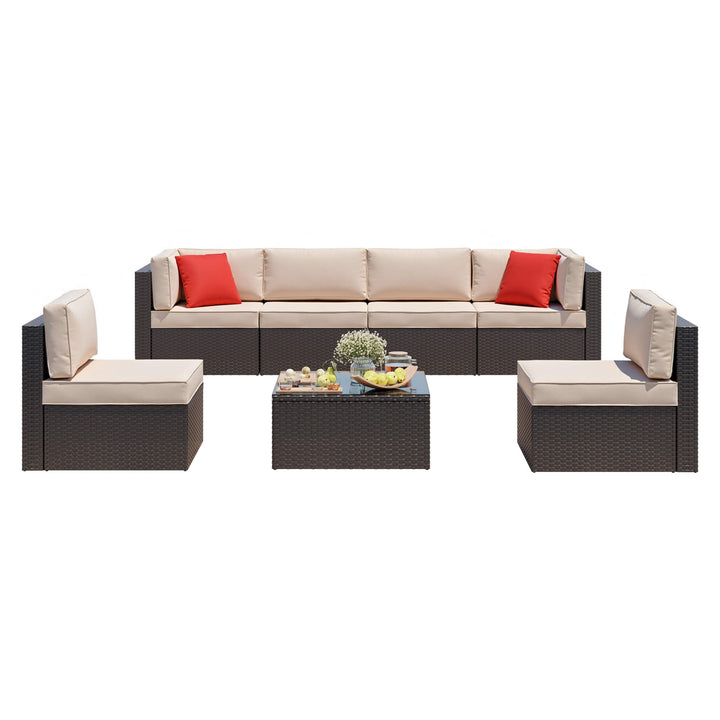 Walsunny Patio Furniture 7 Pieces PE Wicker Outdoor Sectional Sofa Set