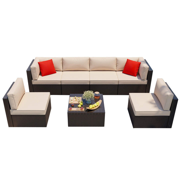 Walsunny Patio Furniture 7 Pieces PE Wicker Outdoor Sectional Sofa Set