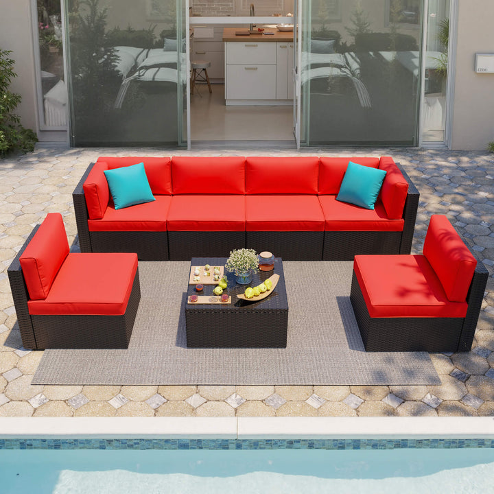 Walsunny Patio Furniture 7 Pieces PE Wicker Outdoor Sectional Sofa Set