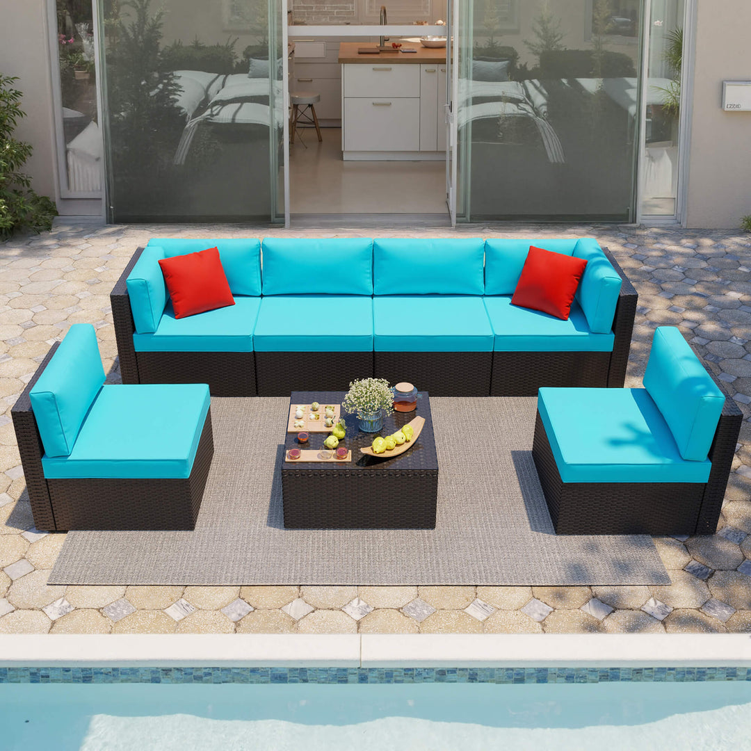 Walsunny Patio Furniture 7 Pieces PE Wicker Outdoor Sectional Sofa Set