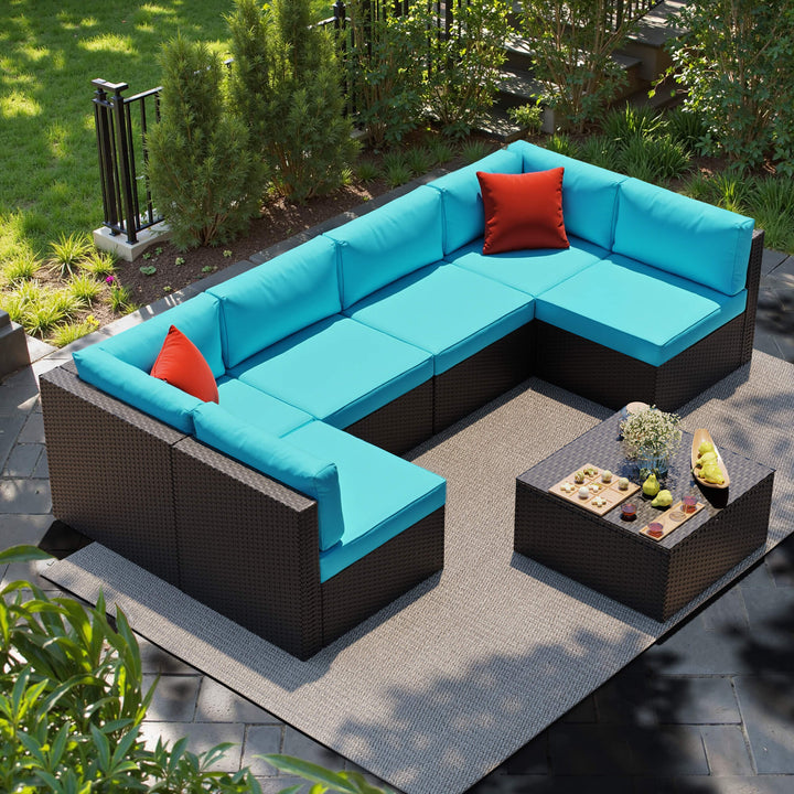 Walsunny Patio Furniture 7 Pieces PE Wicker Outdoor Sectional Sofa Set