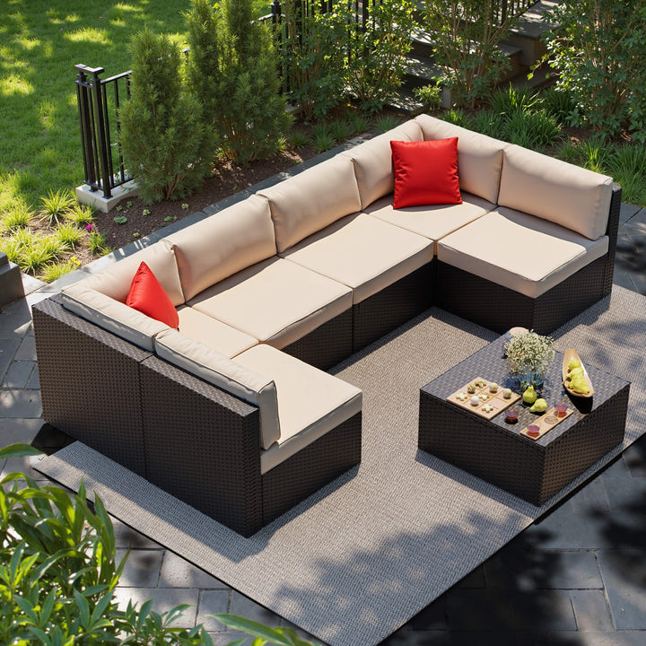 Walsunny Patio Furniture 7 Pieces PE Wicker Outdoor Sectional Sofa Set