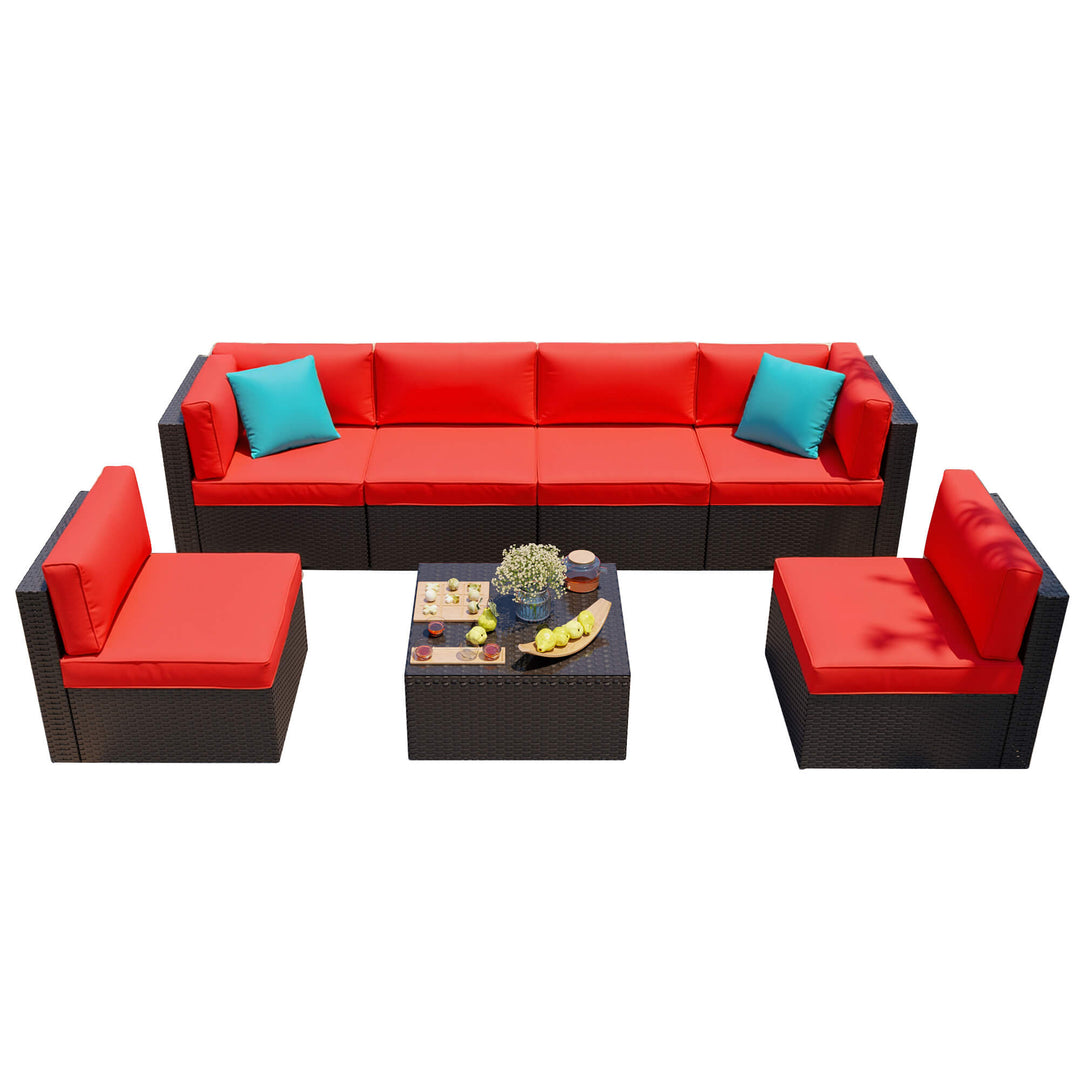 Walsunny Patio Furniture 7 Pieces PE Wicker Outdoor Sectional Sofa Set