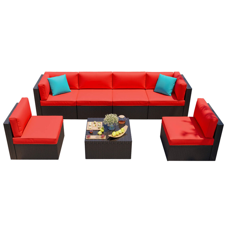 Walsunny Patio Furniture 7 Pieces PE Wicker Outdoor Sectional Sofa Set