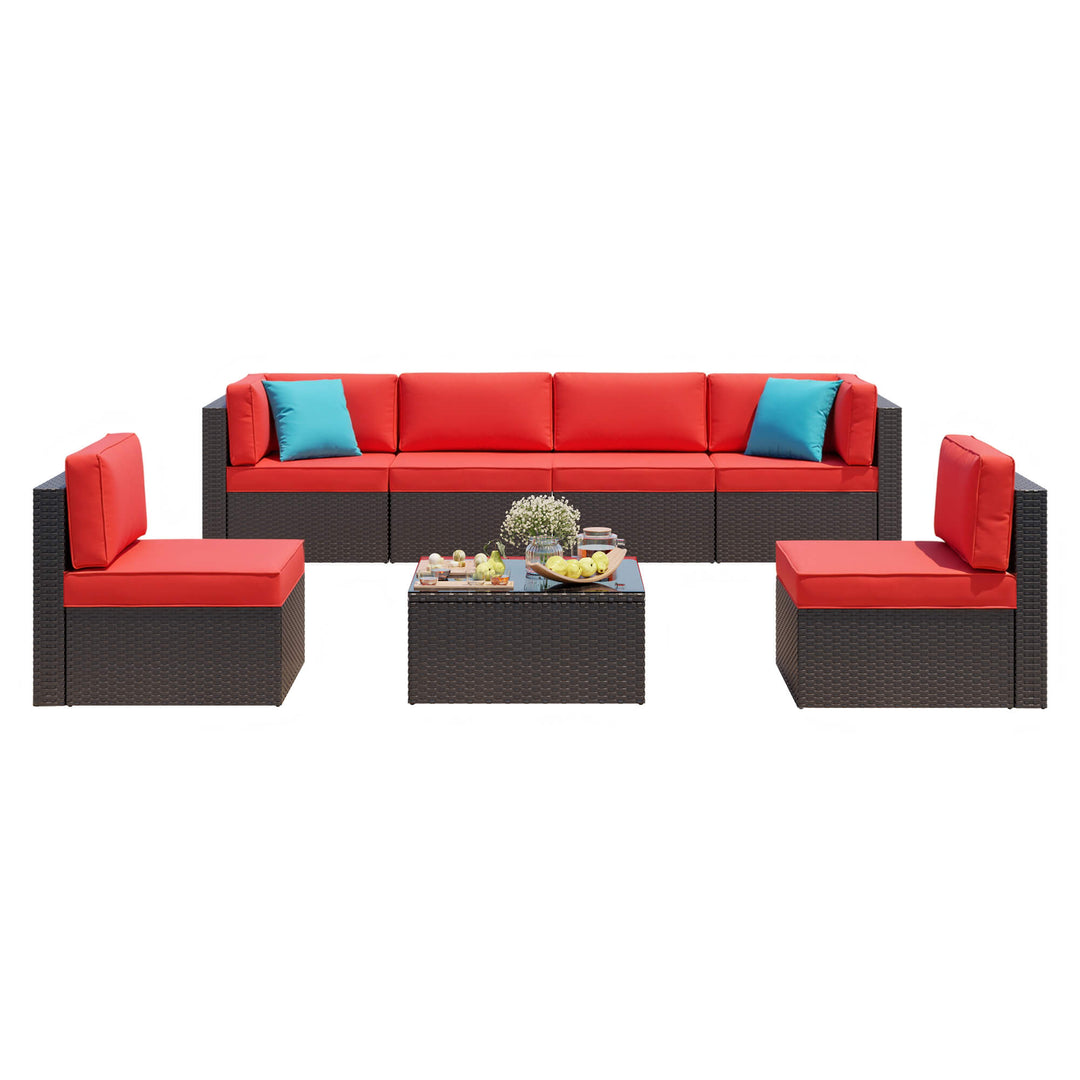 Walsunny Patio Furniture 7 Pieces PE Wicker Outdoor Sectional Sofa Set